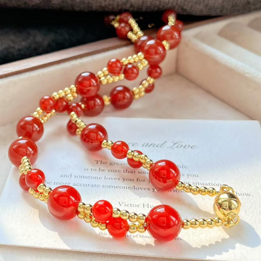 Vintage High Quality Vitreous Natural Chalcedony Agate Cross Double Clavicle Chain Necklace