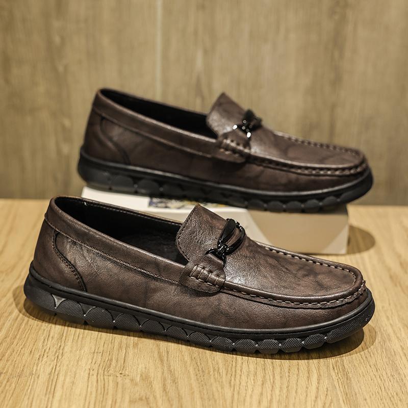 Vintage Style Leather Men's Footwear Slip on Office Shoes Wedding Party Male Dress Shoes Breath Driving Lazy Loafers Moccasins