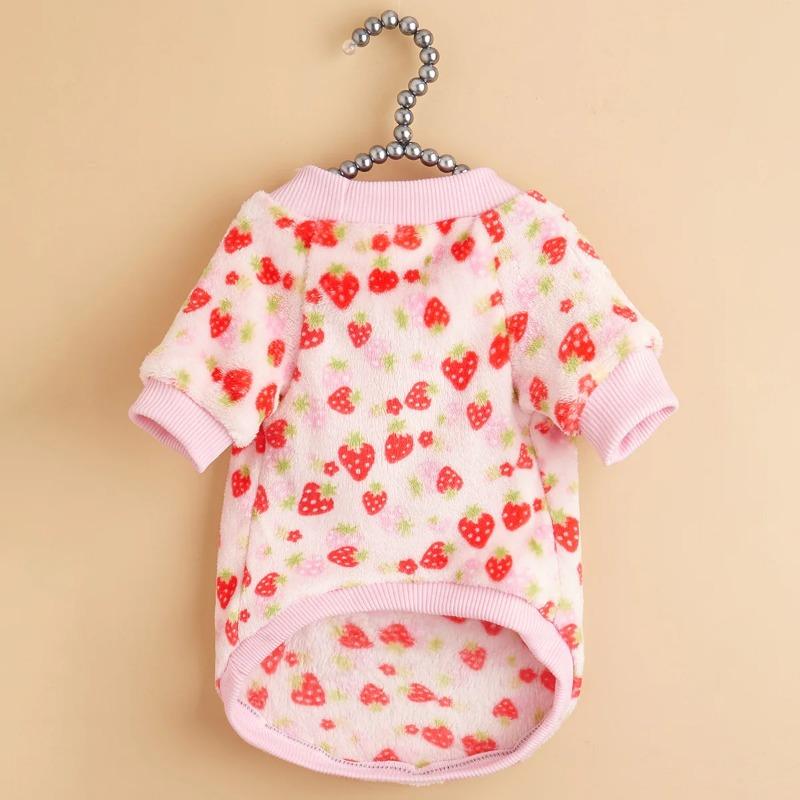 Love Strawberry Fruit Pattern Autumn and Winter Cold Insulation Warm Cat and Dog Universal Plush Pet Hoodie New Style