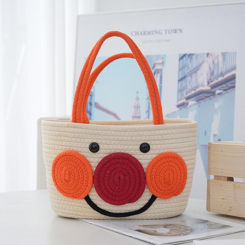 Summer Cute Bunny Portable Tote Bag Women's Fashion Messenger Woven Bag Seaside Beach Vegetable Basket