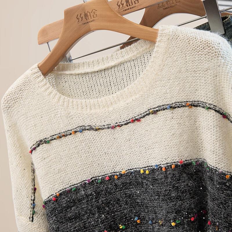 Women's Color-block Round Neck Knit Top