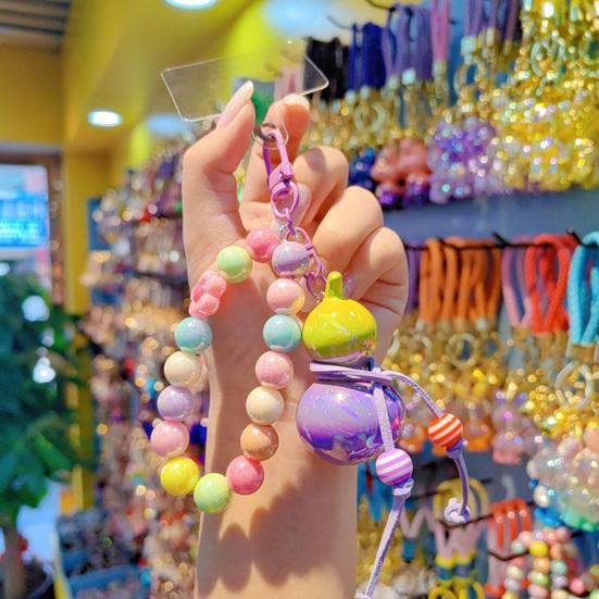 Keychain Macaron Color Beads Portable Anti-Lost Mobile Phone Chain Gourd Design Key Chain Bag Hanger Backpack Accessory