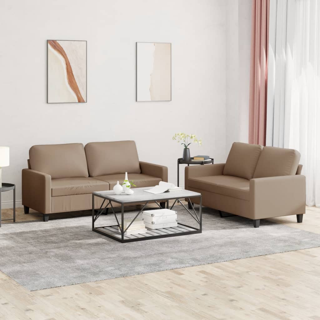 Vidaxl 2-Seater Sofa With Cushions, Cappuccino, Faux Leather