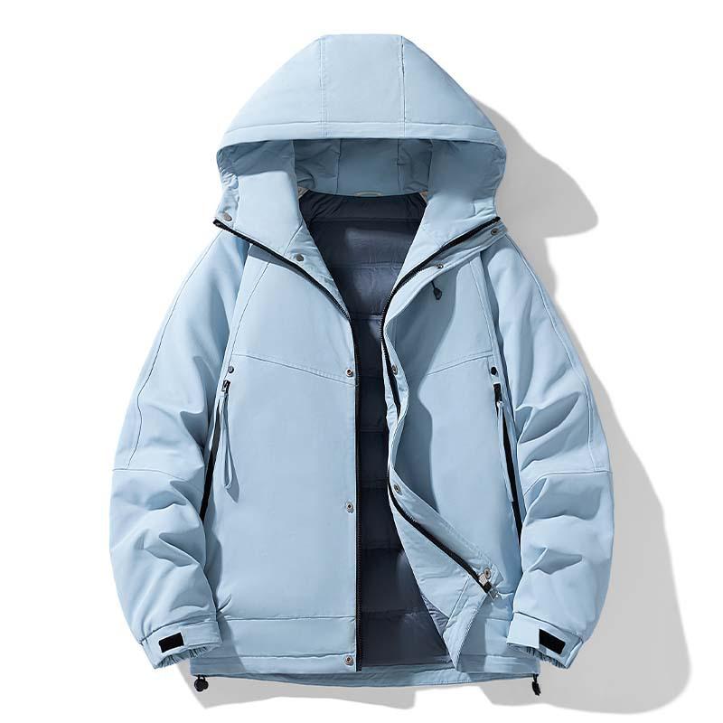 Men's Winter 2025 Stylish Solid Color Hooded Windproof Down Jacket