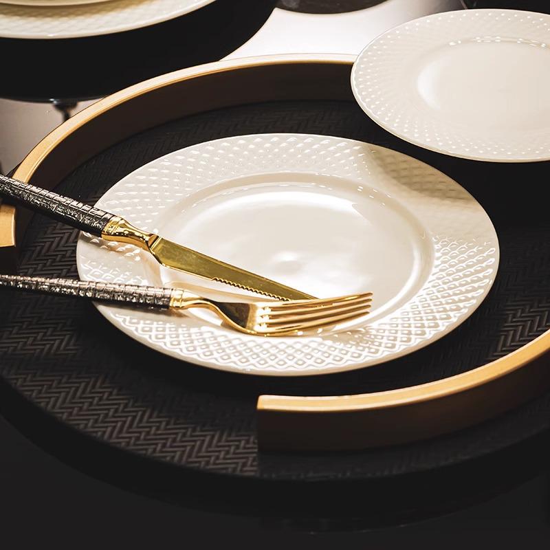 Pure White Bone China Irregular Embossed Floral Anti-scalding Tableware Set