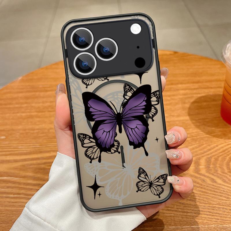Schmetterlingsblume Magnetische Handyhülle Für iPhone 17 16 Pro 15 14 13 Pro Max 17e 16e Für Magsafe Kabelloses Laden TPU PC Rückseite