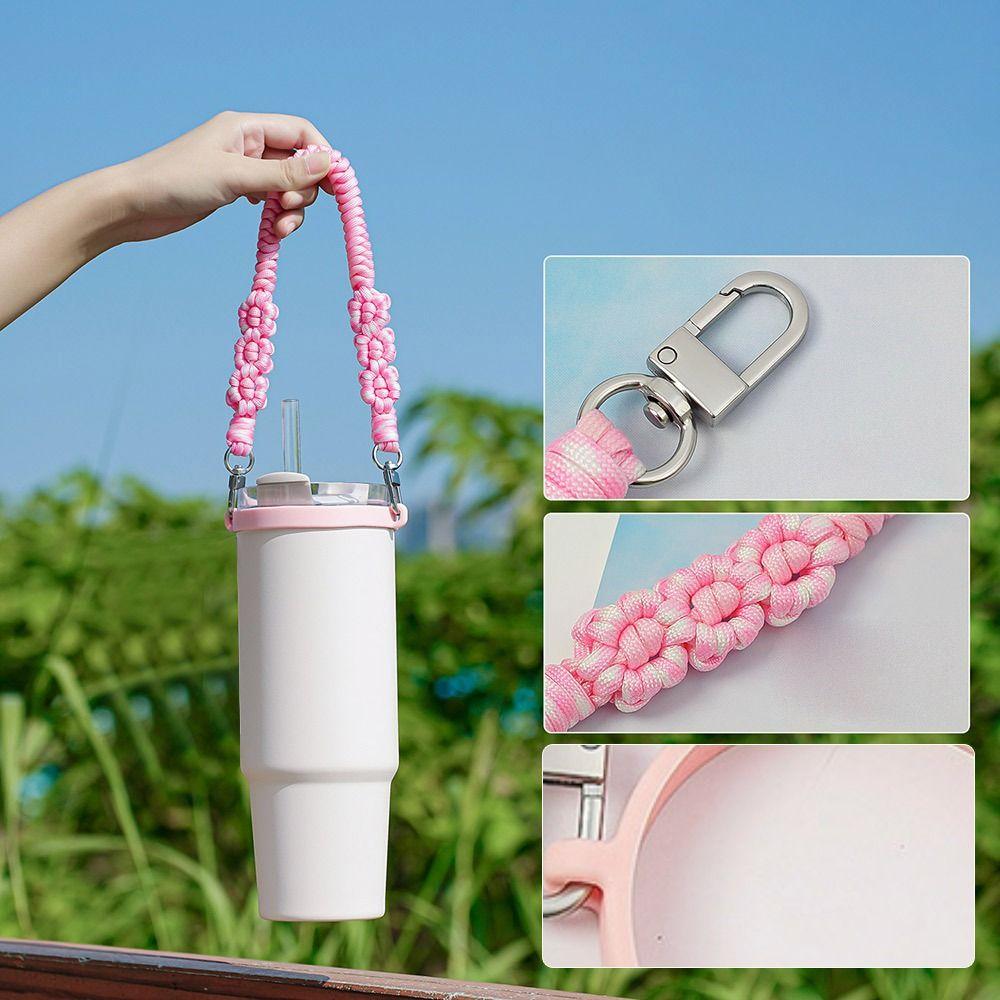Handwoven Water Bottle Handle Strap Daisy Flower with Adjustable Hand Strap Water Cup Hanging Rope Macrame Water Bottle Holder