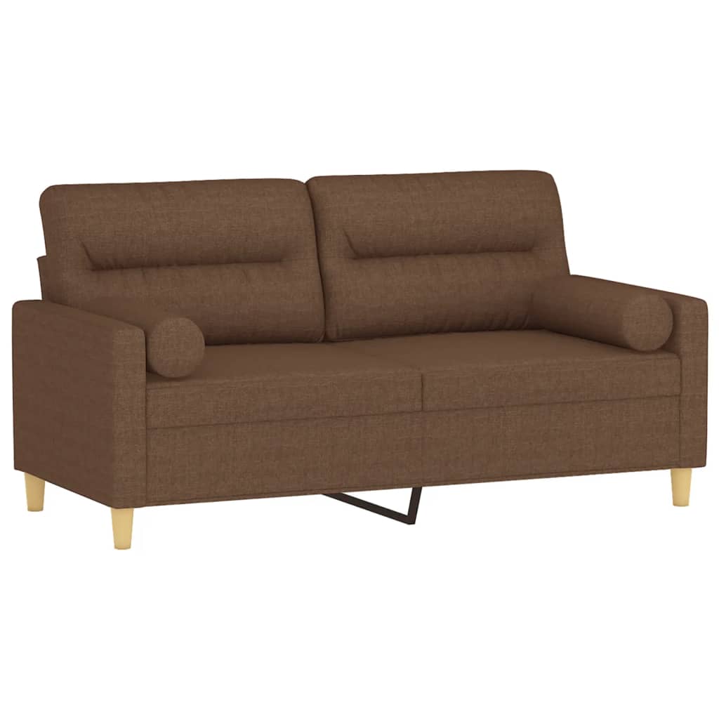 2 Seater Sofa with Decorative Cushions Brown 140 cm Fabric
