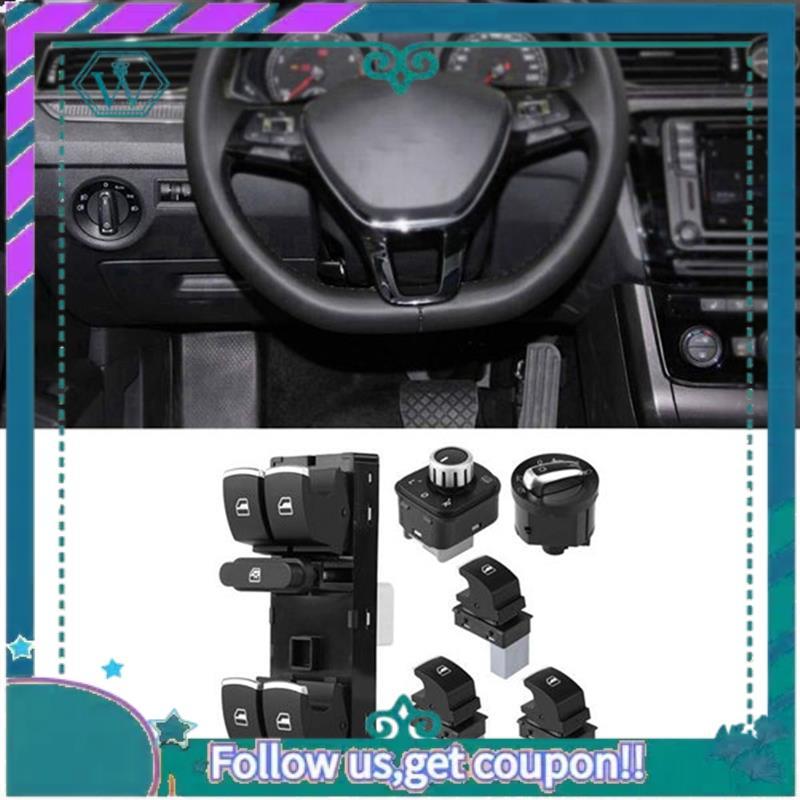 AA92-6Pcs Window Mirror Headlight Switch Set 5ND941431B For VW Golf MK5 6 Jetta MK5 Passat B6 Tiguan