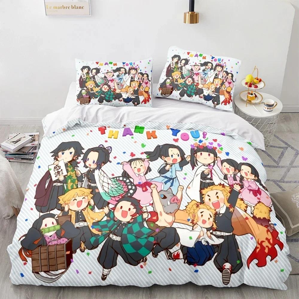 Anime Demon Slayer Kamado Tanjirou Sängkläder Set Påslakan Örngott Täcke King Queen Size Pojkar Vuxna A