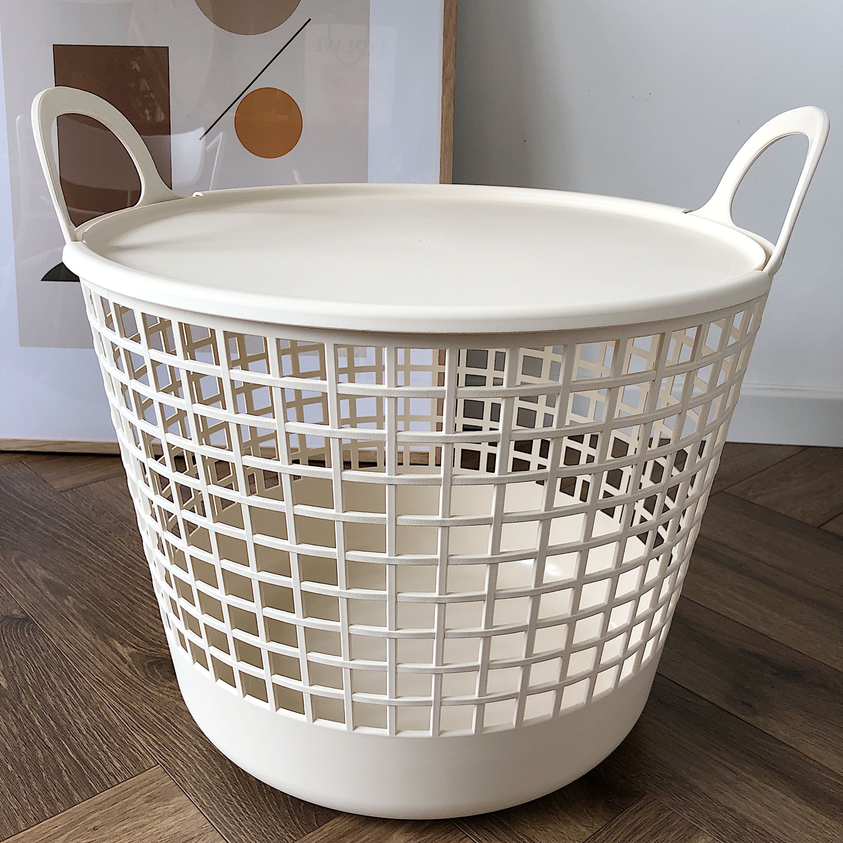 Minimalist Style Covered Laundry Basket with Handle PP Material Storage Bucket Home Utility Organizer Bin for Clothes