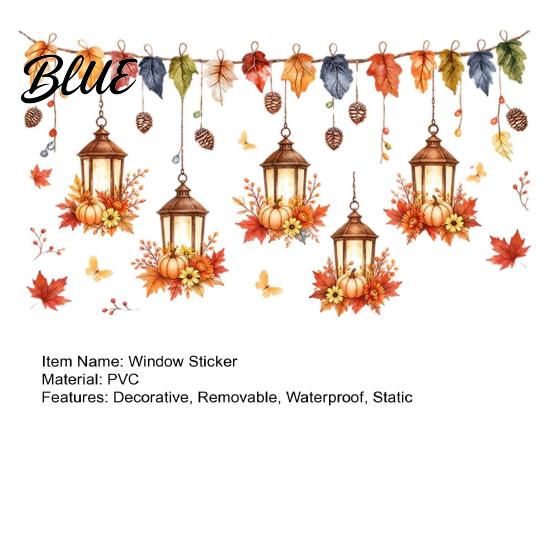 Static Cling Window Decals Autumn Maple Leaf And Lantern Sticker Double Sided PVC Waterproof Thanksgiving Party Decor Decals Removable Electrostatic