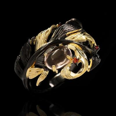 Retro Etnische Bladeren Kronkelende Onregelmatige Zwarte Kristallen Ring Luxe Overdreven Sieraden Trouwring Dames voor Ring