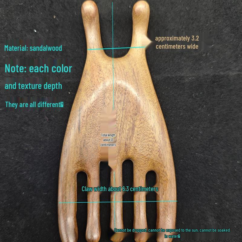 Sandalwood Dual-Use Head Massage Comb: Five-Claw & Five-Tooth Large Scalp Massager - Buddha Hand Design.