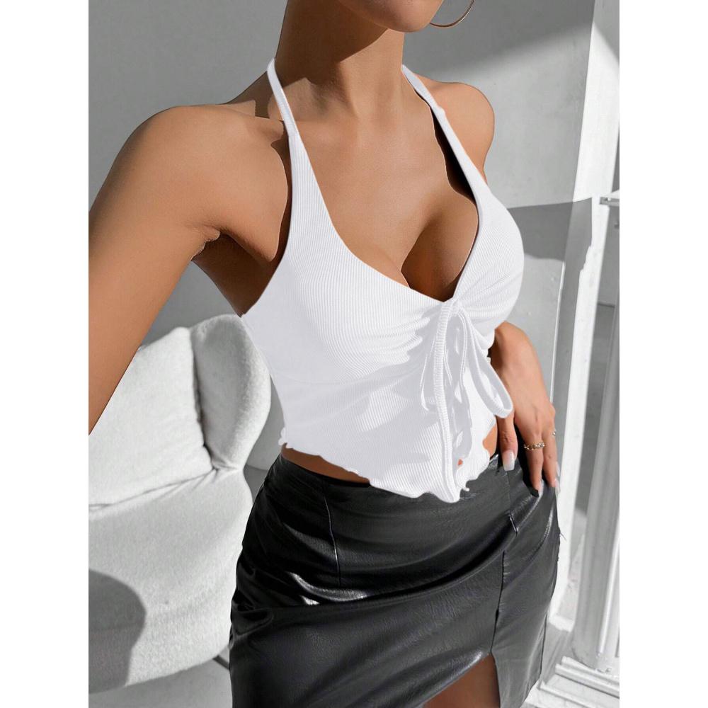 Sexy Style Halter Neck Tank Top Autumn Winter New Backless Short Top for Women