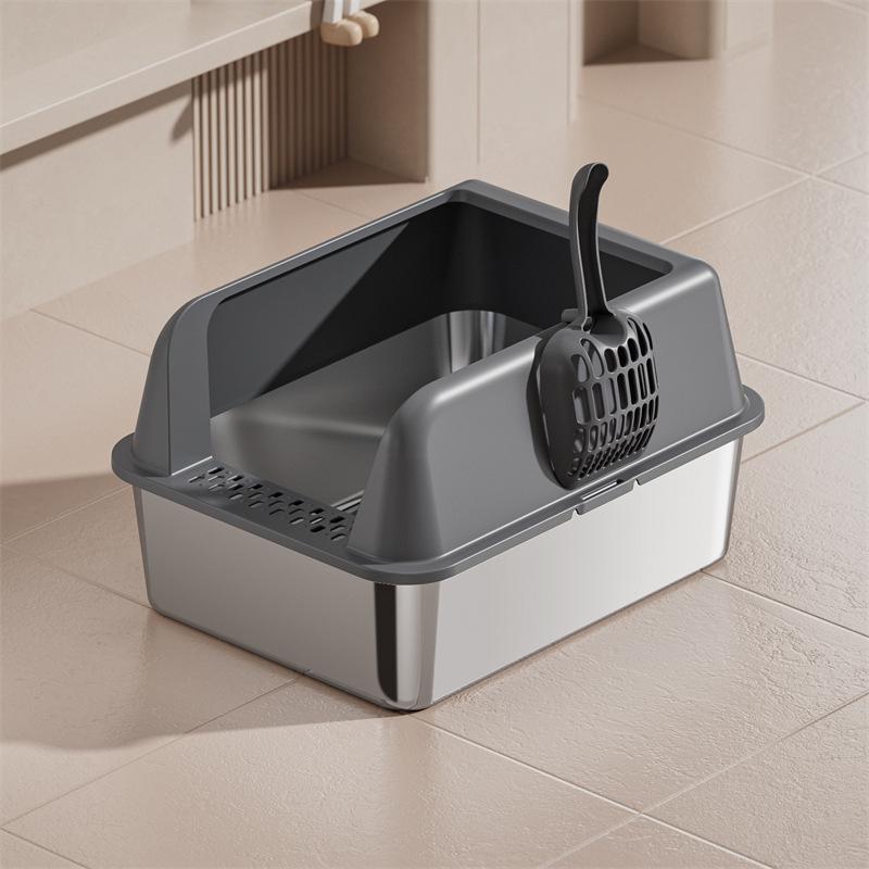 Stainless Steel Extra Large Top Entry Cat Litter Box with High Walls and Anti-Splash Cover 43.5x33.5x22.5 (Base 10 High)