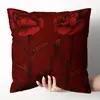 VIKAMA Red Peony Flower Christmas Decorative Pillow Cover Soft Throw Cushion Case for Sofa Bedroom Home 18x18 Inch