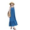 Holiday retro blue white suspender dress holiday wind beach dress suspender dress long dress