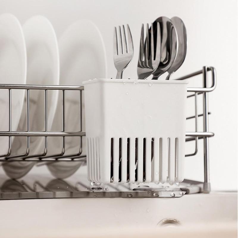 Compact Silverware Drying Rack with Cup Holder -Utensil Drainer Basket for Forks,Spoons,Knives,Chopsticks,Sink Organizer&Storage