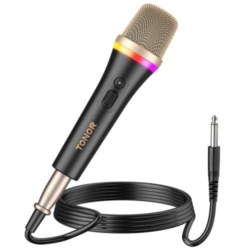TONOR Dynamic Microphone (6.35mm Plug with 5M XLR Cable), Vocal Microphone, Unidirectional Metal Handheld Wired RGB Microphone, Compatible with Karaok