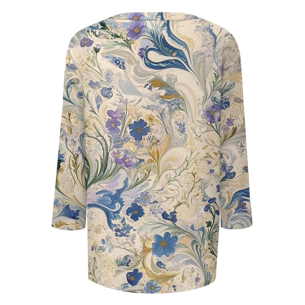 Dámské topy Tříčtvrteční rukáv Košile Výstřih do V Volná Ležérní košile Potisk Tričko