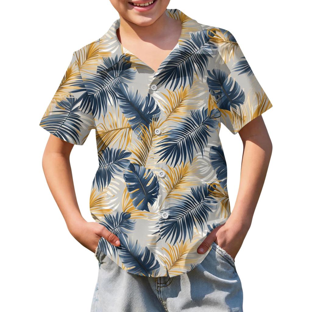 Jungen kurzärmeliges Hawaiihemd, Kinder Sommer Hemd mit Knöpfen