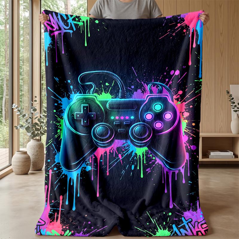 Neon Gamepad Graffiti Theme Blanket Lightweight Warm Flannel Blanket Decorative Throw Blanket for Home Decoration