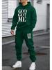 Unisex Trendy Letter Fleece Sweatshirt Set - Long Sleeve, Hooded, for Autumn & Winter