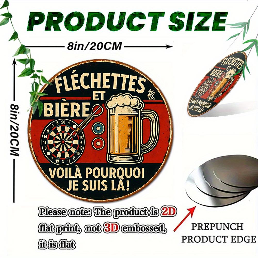 x Inch Round Aluminum Vintage Sign French Beer Text Dart Board Plaque Wall Decor for Bar Garage Man Cave Cafe 20x30cm（7.8x11.8inch）