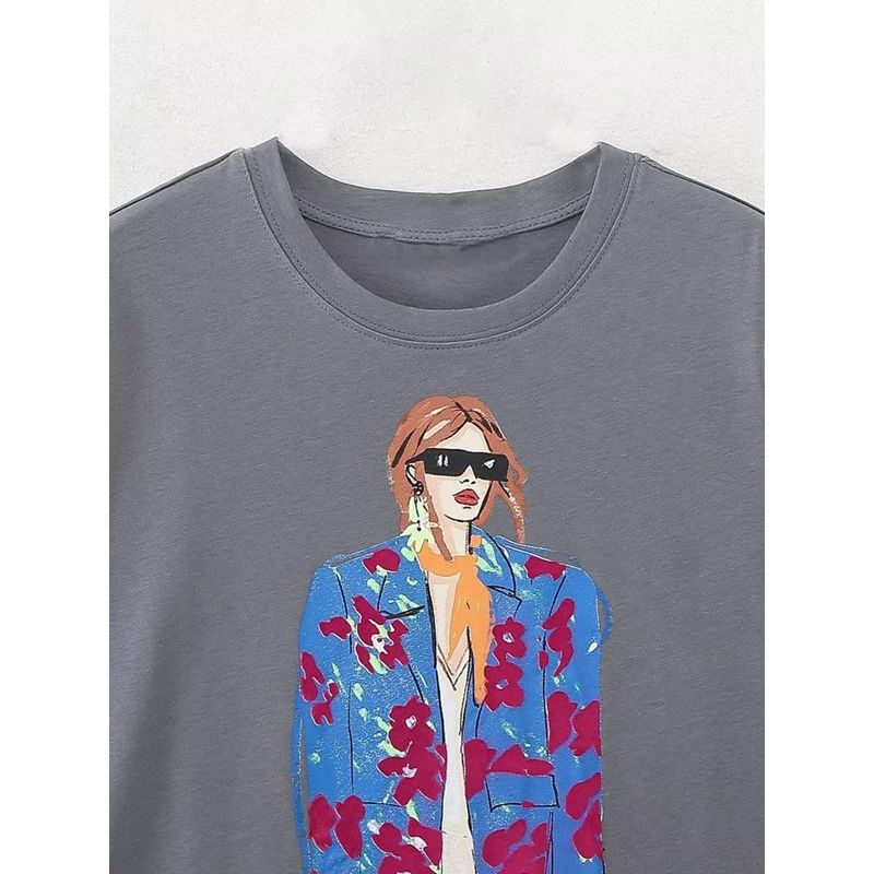 Fashion Style Summer New Fashion Trendy Female Loose Easiest for Match Girl Print T-shirt 1131348 807