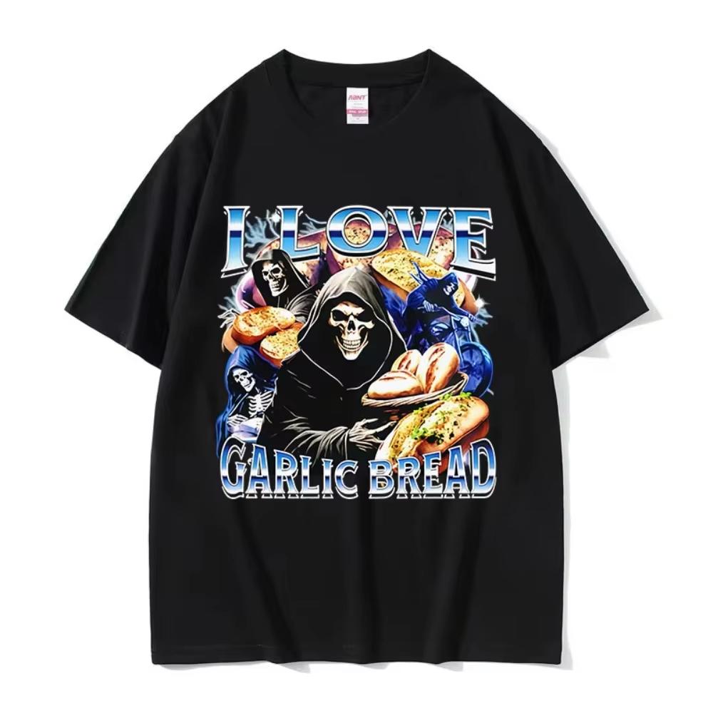 2026 Hot Sale I Love Garlic Bread Skeleton Funny Graphic T-Shirt Men s Skeleton Fashion Short Sleeve T Shirts Vintage Gothic Clothing T-shirts Tee Top 4XL