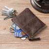 Mens and Women Retro Real Leather Zipper Wallet Card Holder Small Coins Keys Pocket Money Storage Pouch with Chain Key-ring