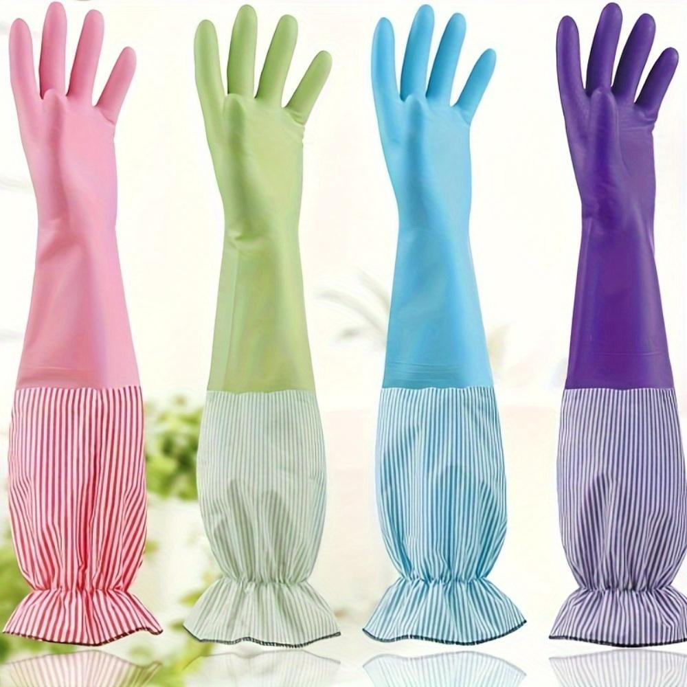 1Pair of Extended Velvet Thermal Household Cleaning Gloves, Waterproof Kitchen Dishwashing Gloves