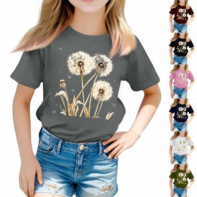 Girls Round Neck Casual Printed Short-sleeved T-shirt Top