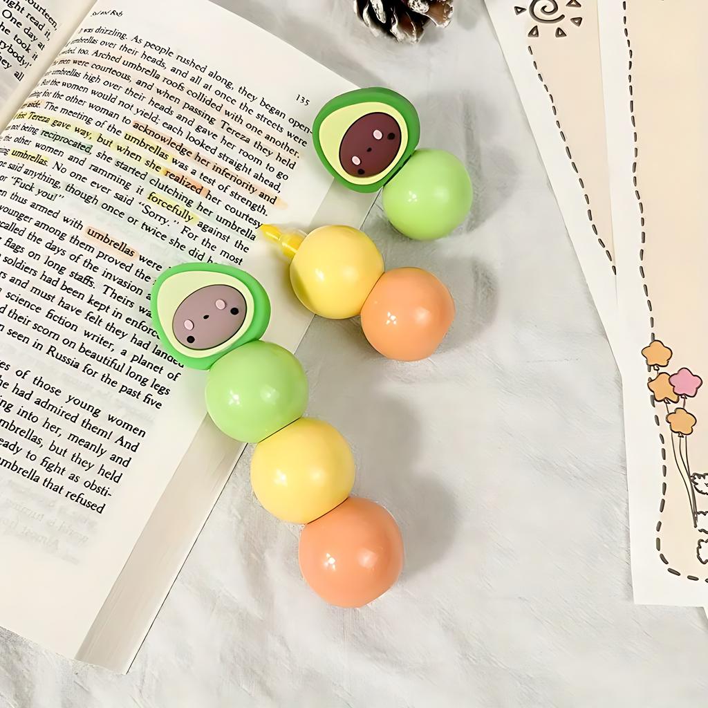 1 Stück 3 Farben Niedliches Avocado-Themen-Highlighter-Set für Schüler - Lustige Cartoon-Graffiti-Marker.
