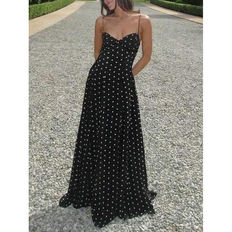 Europe, America 2026 summer new temperament pure desire sexy V-neck halter polka dot suspender dress XS чёрный