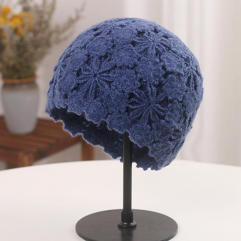 

Нишевая ретро литературная кружевная цветочная ажурная шляпа женская милая модная вязаная шерстяная шапка меховая шапка 55-60cm