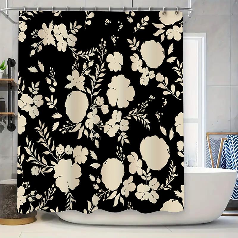 Black White Floral Print Shower Curtain Bathroom Decor Waterproof Polyester Fabric Home Decoration