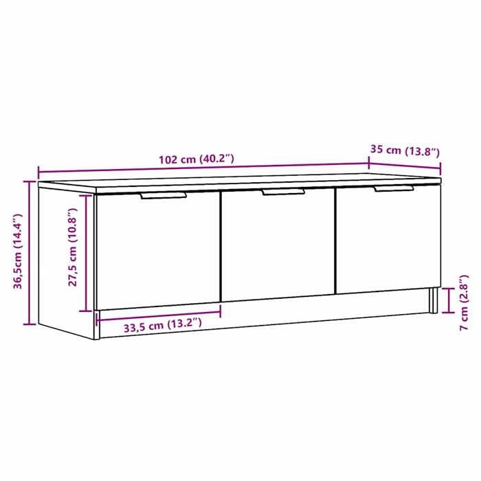VidaXL Meuble TV vieux bois 102x35x36,5 cm bois d'ingénierie, banc TV, meuble hifi, centre de divertissement, buffet TV, 856947