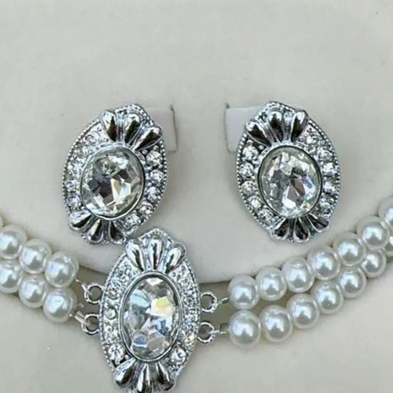 Imitation Pearl Jewel Earrings Necklace French Retro Court Style Double Pearl Beaded Jewelry Set