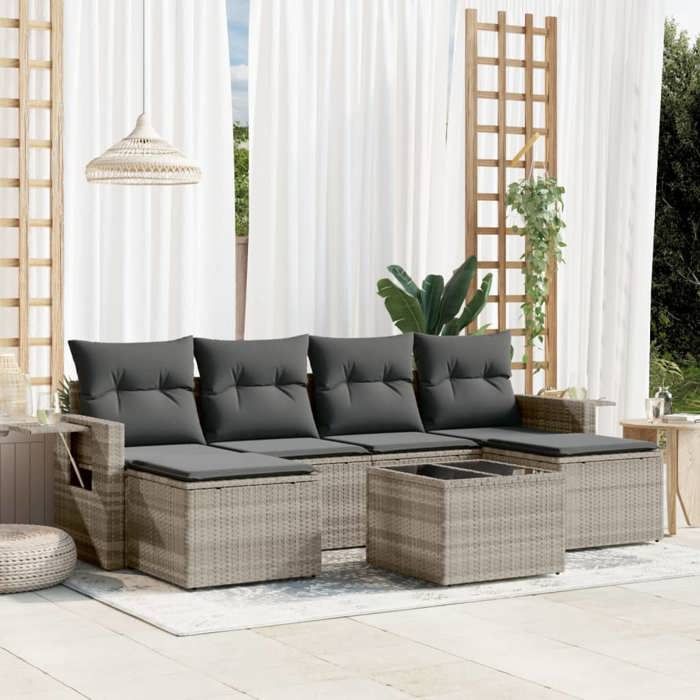 VidaXL Salon de Jardin avec Coussins 7 pcs, Canapés de Terrasse, Ensemble de Meubles de Patio, Mobilier d'Extérieur, Gris 3252869