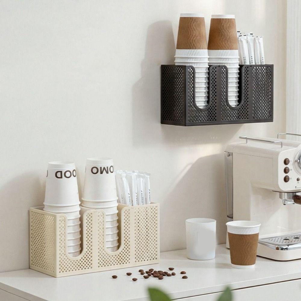 3 Girds Disposable Paper Cup Holder Plastic Detachable Design Coffee Cup Storage Rack Large Capacity Wall Mounted