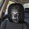 2Pcs Black Car Seat Cover Scary Face Printing Car Headrest Protector Car Headrest Cover  Halloween