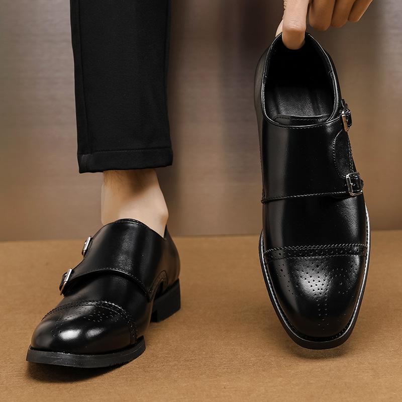 Large Size Brock Double Pin Buckle Leather Shoes Size 38-48 Nightclub British Casual Hairstylist Leather Sho