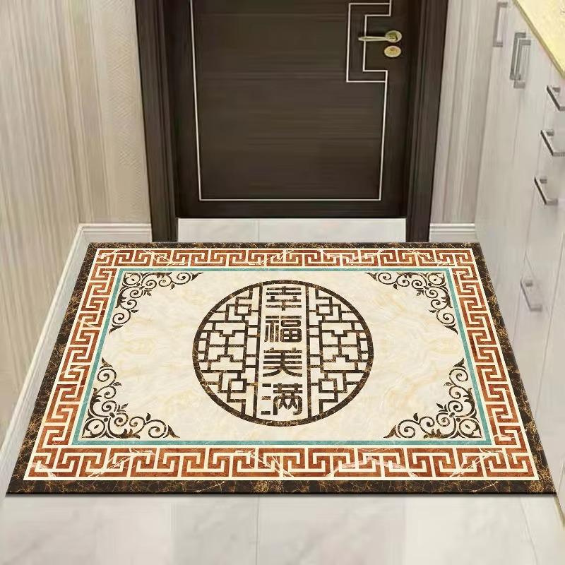 Китайский ретро-стиль коврик для двери с художественной росписью, геометрическими и благоприятными узорами, мягкий декоративный коврик для прихожей 40x60cm