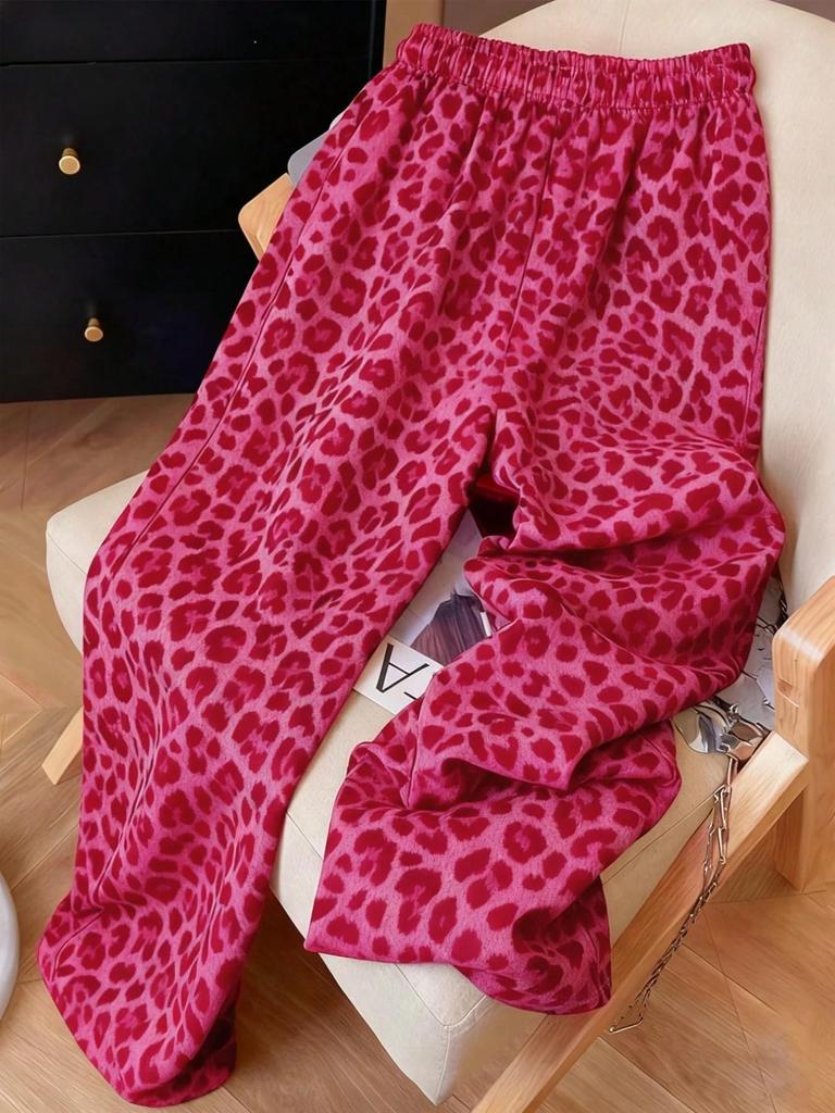 2026 Trendy Leopard Print Wide-Leg Pants: European & American Style, Spring/Summer, Korean-Inspired, Women's Casual Slimming Fit
