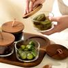 Glass Storage Bottle Divided Dried Fruit Tray with Wooden Lid Dried Fruit Snack Storage Bottle Wooden Tray Household Snack Tray
