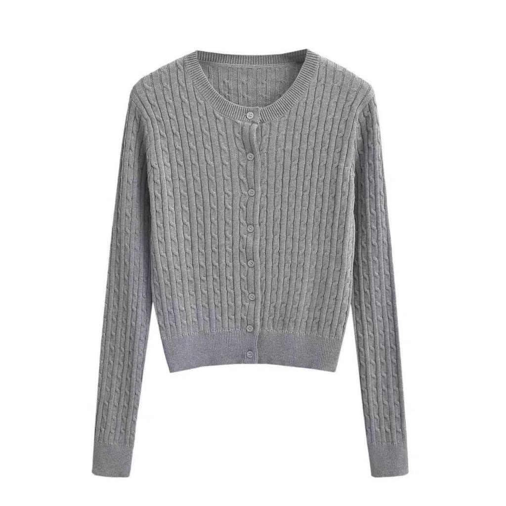 Dámský kardigan s copánkovým úpletem a kulatým výstřihem - Podzimní/Zimní Volný Svršek s Dlouhým Rukávem