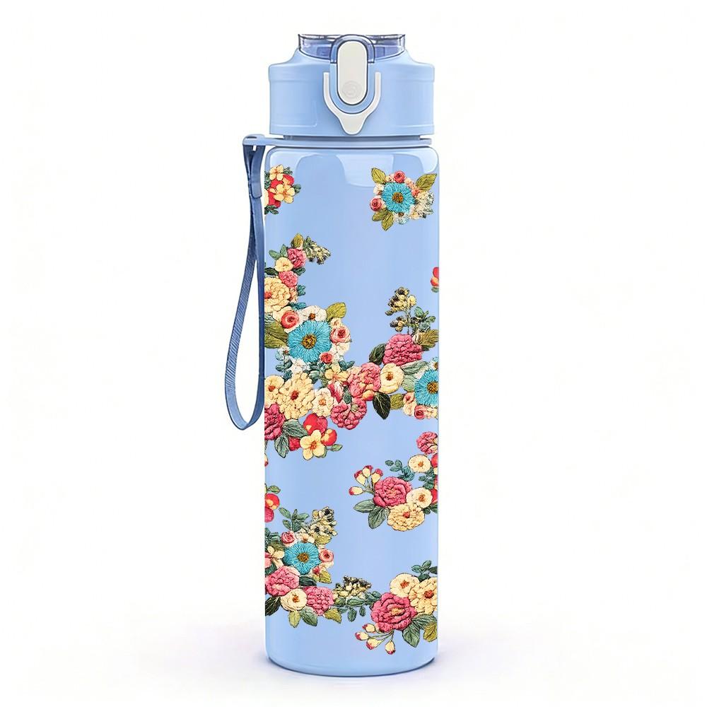 1PC Loose Vine Rose Floral Branch Print 750ml Color Plastic Sports Water Bottle Leakproof Flip Straw Lid Suitable for Sports Office Home Use