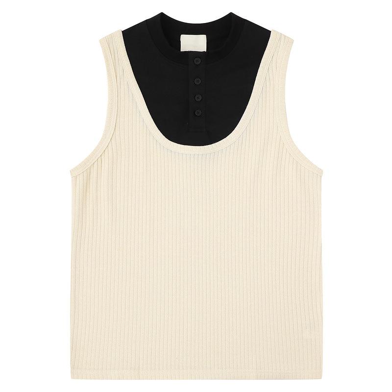 American Texture Vest Sports Fake Two-piece Vest Men's Summer Teen Loose Casual Simple Sleeveless T-shirt